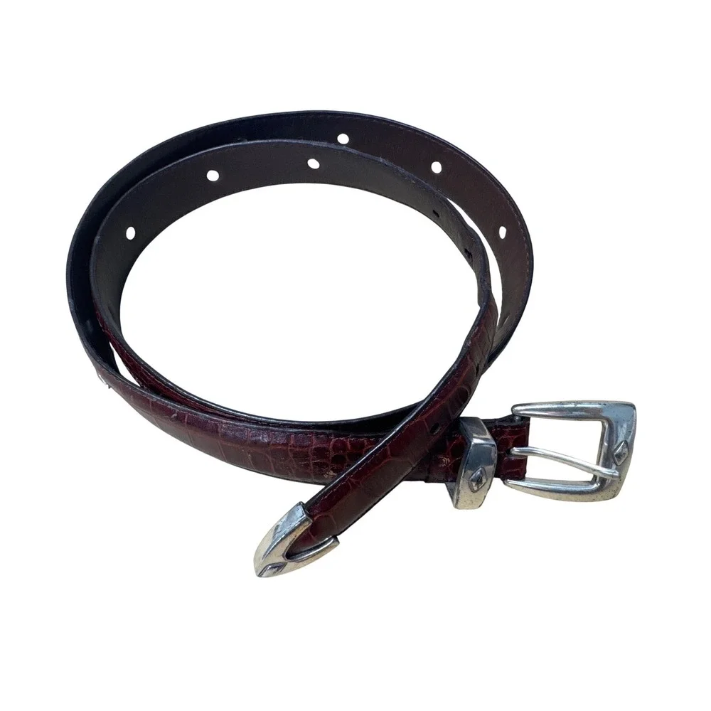 Brown Croc Embossed‎ Leather Belt Good Studded Diamond Concho Western Boho Y2K